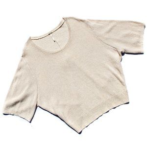 Free People Women's L Beige Linen Blend Open Back Short Sleeve Cocoon Top